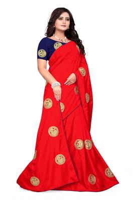Red Embroidered Silk Saree With Blouse 3