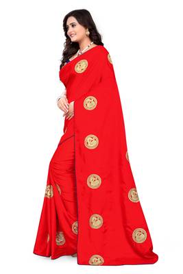 Red Embroidered Silk Saree With Blouse 4