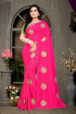 Pink Embroidered Silk Saree With Blouse 1