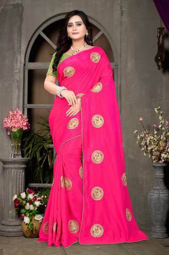 Pink Embroidered Silk Saree With Blouse