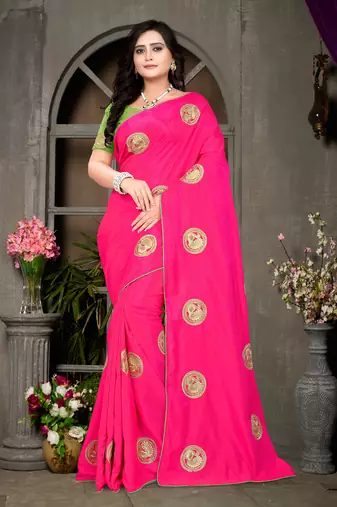 Pink Embroidered Silk Saree With Blouse