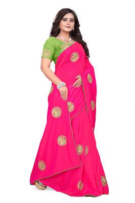 Pink Embroidered Silk Saree With Blouse 3