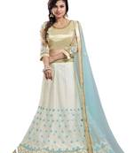 White embroidered
 net semi stitched lehenga with dupatta