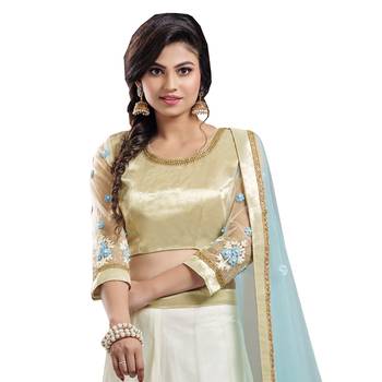 White embroidered
 net semi stitched lehenga with dupatta 2