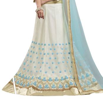 White embroidered
 net semi stitched lehenga with dupatta 3