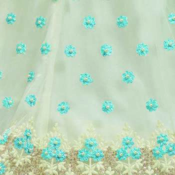 White embroidered
 net semi stitched lehenga with dupatta 4