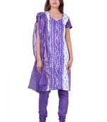 Purple printed Cotton unstitched salwar with dupatta