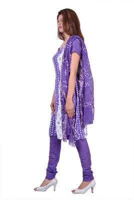 Purple printed Cotton unstitched salwar with dupatta 3