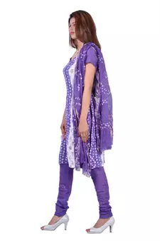 Purple printed Cotton unstitched salwar with dupatta