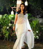 Off White  plain faux chiffon saree With Blouse