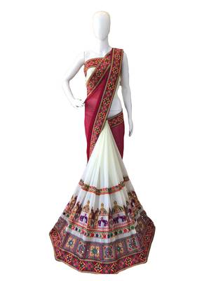 Red Embroidered Georgette Saree With Blouse 1