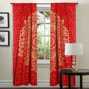 Indian Red Golden Big Flower Decorative Curtains Throw Hippie Tapestries Mandala Drapery 1