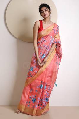 Peach Hand Woven Tissue Saree With Blouse 1