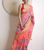 Peach Hand Woven Tissue Saree With Blouse