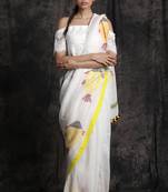 White Hand Woven Linen Saree With Blouse