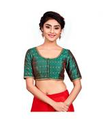 Bottle Green Dupion Silk Designer Padded Blouse