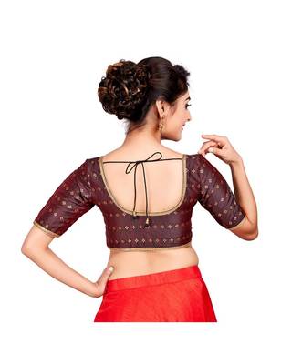 Dark Maroon Dupion Silk Designer Padded Blouse 2