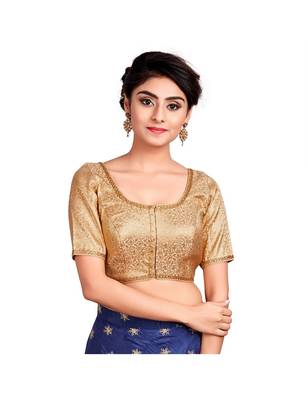 Gold Brocade Front Opening Designer Padded Blouse 1
