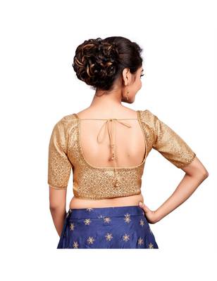 Gold Brocade Front Opening Designer Padded Blouse 2