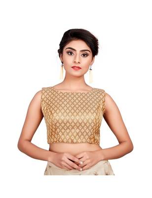 Gold Brocade Sleeveless Designer Padded Blouse 1