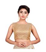 Gold Brocade Sleeveless Designer Padded Blouse