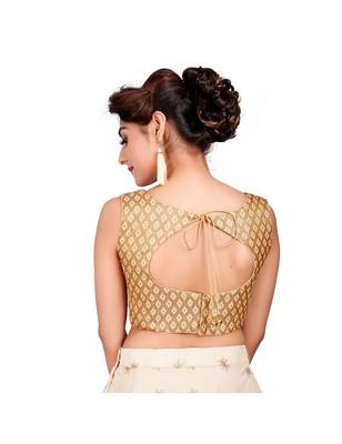 Gold Brocade Sleeveless Designer Padded Blouse 2