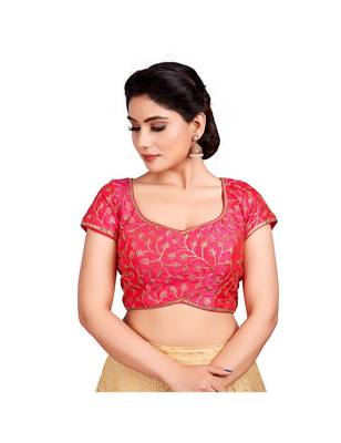 Pink Silk Embroidered Designer Padded Blouse 1