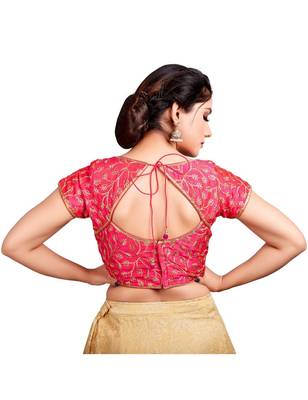 Pink Silk Embroidered Designer Padded Blouse 2