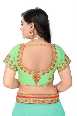 Aqua blue embroidered faux silk saree with blouse 5