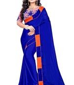 Dark blue plain faux silk saree with blouse