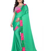 Light parrot green plain faux silk saree with blouse