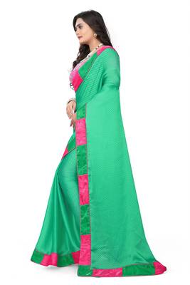 Light parrot green plain faux silk saree with blouse 3