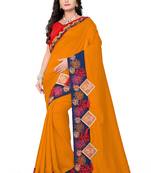 Dark mustard embroidered faux silk saree with blouse