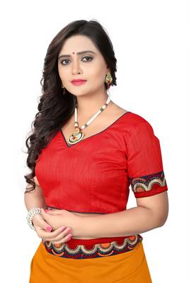 Dark mustard embroidered faux silk saree with blouse 5