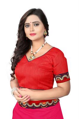 Dark rani pink embroidered faux silk saree with blouse 5