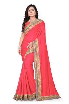 Dark rani pink embroidered silk saree with blouse 1