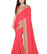 Dark rani pink embroidered silk saree with blouse