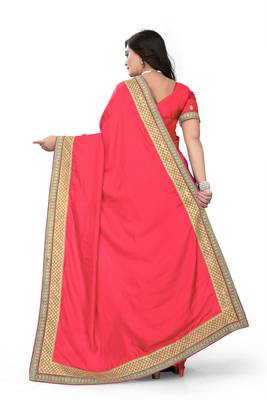 Dark rani pink embroidered silk saree with blouse 3