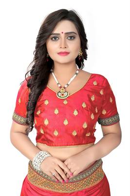 Dark rani pink embroidered silk saree with blouse 5
