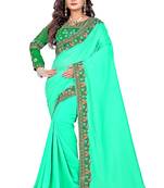Light sea green embroidered faux silk saree with blouse