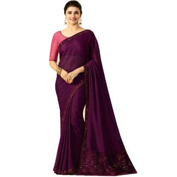 Purple art silk saree with blouse 1