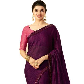 Purple art silk saree with blouse 2
