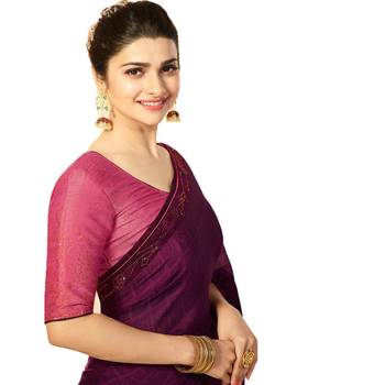 Purple art silk saree with blouse 4
