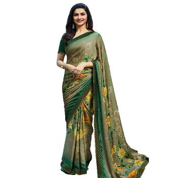 Green printed georgette saree with blouse 1