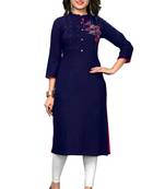 Blue embroidered rayon kurtis