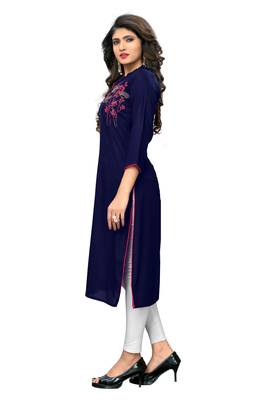 Blue embroidered rayon kurtis 3
