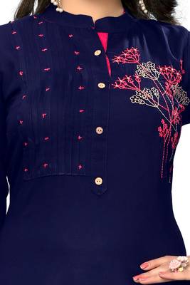 Blue embroidered rayon kurtis 4
