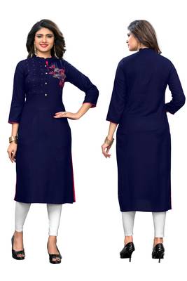 Blue embroidered rayon kurtis 5