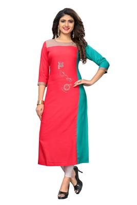 Pink embroidered rayon kurtis 1