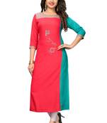 Pink embroidered rayon kurtis